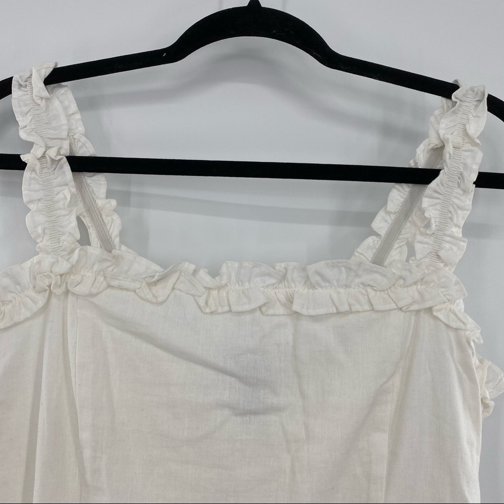 Aqua NWT Ruffled Strap Mini Dress Sleeveless Smocked Linen Blend White Large New - Picture 5 of 13